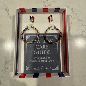Red, Blue, and Gold Hoop Earrings with Matching Studs